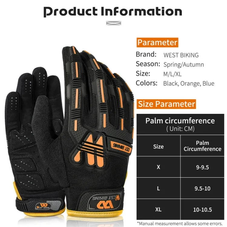 WEST BIKING YP0211208 Riding Gloves Motorcycle Bike Long Finger Non-Slip Touch Screen Gloves, Size: L(Black Orange)