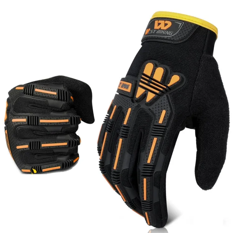 WEST BIKING YP0211208 Riding Gloves Motorcycle Bike Long Finger Non-Slip Touch Screen Gloves, Size: L(Black Orange)