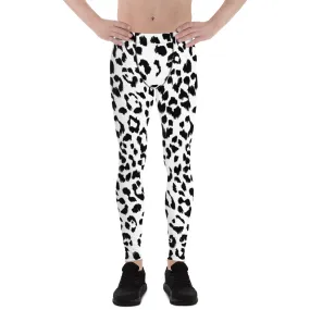 White Black Leopard Men's Leggings, Animal Leopard Print Best Designer Meggings Tights-Made in USA/EU/MX