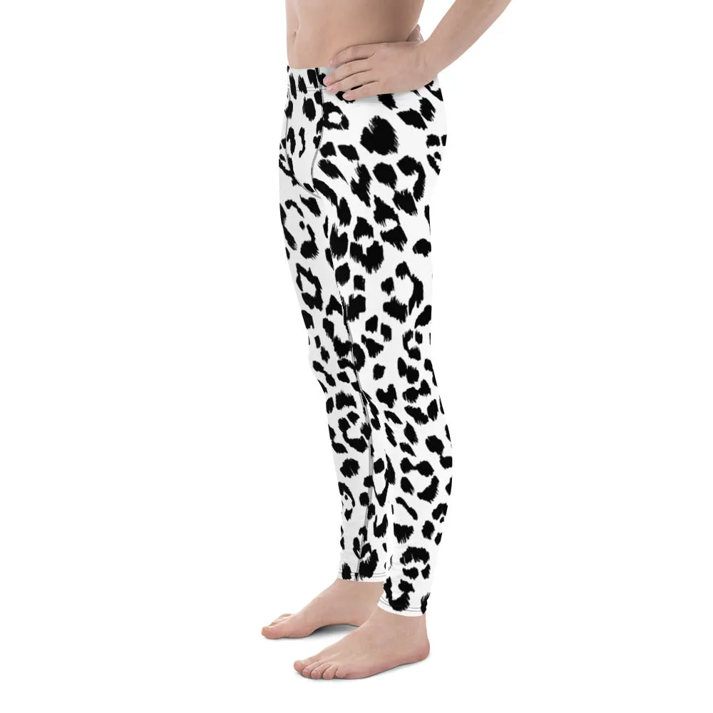 White Black Leopard Men's Leggings, Animal Leopard Print Best Designer Meggings Tights-Made in USA/EU/MX