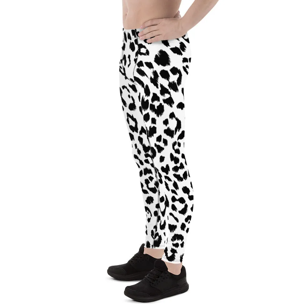 White Black Leopard Men's Leggings, Animal Leopard Print Best Designer Meggings Tights-Made in USA/EU/MX