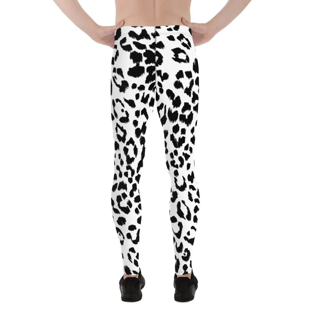 White Black Leopard Men's Leggings, Animal Leopard Print Best Designer Meggings Tights-Made in USA/EU/MX