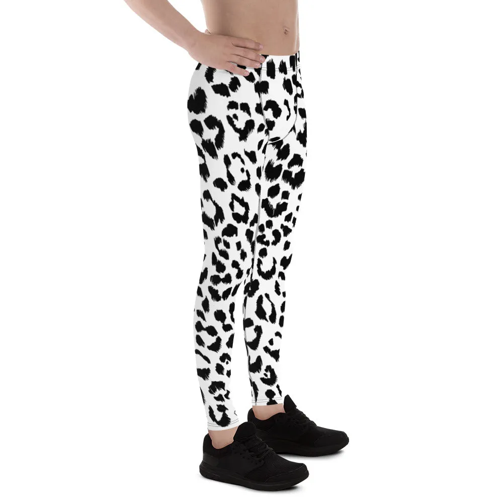 White Black Leopard Men's Leggings, Animal Leopard Print Best Designer Meggings Tights-Made in USA/EU/MX