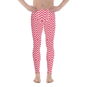 White Red Chevron Men's Tights, Retro Style Meggings Compression Tights For Men - Made in USA/EU/MX