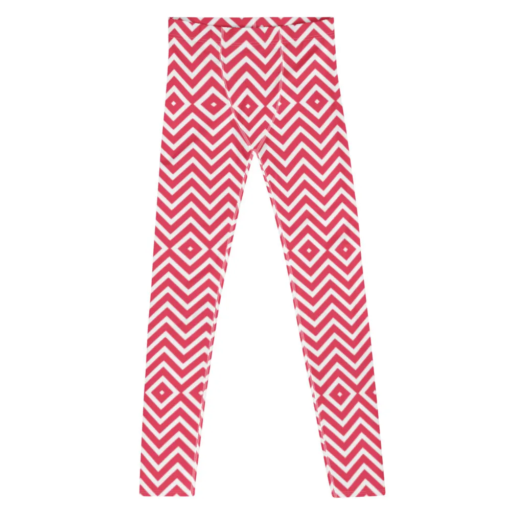 White Red Chevron Men's Tights, Retro Style Meggings Compression Tights For Men - Made in USA/EU/MX