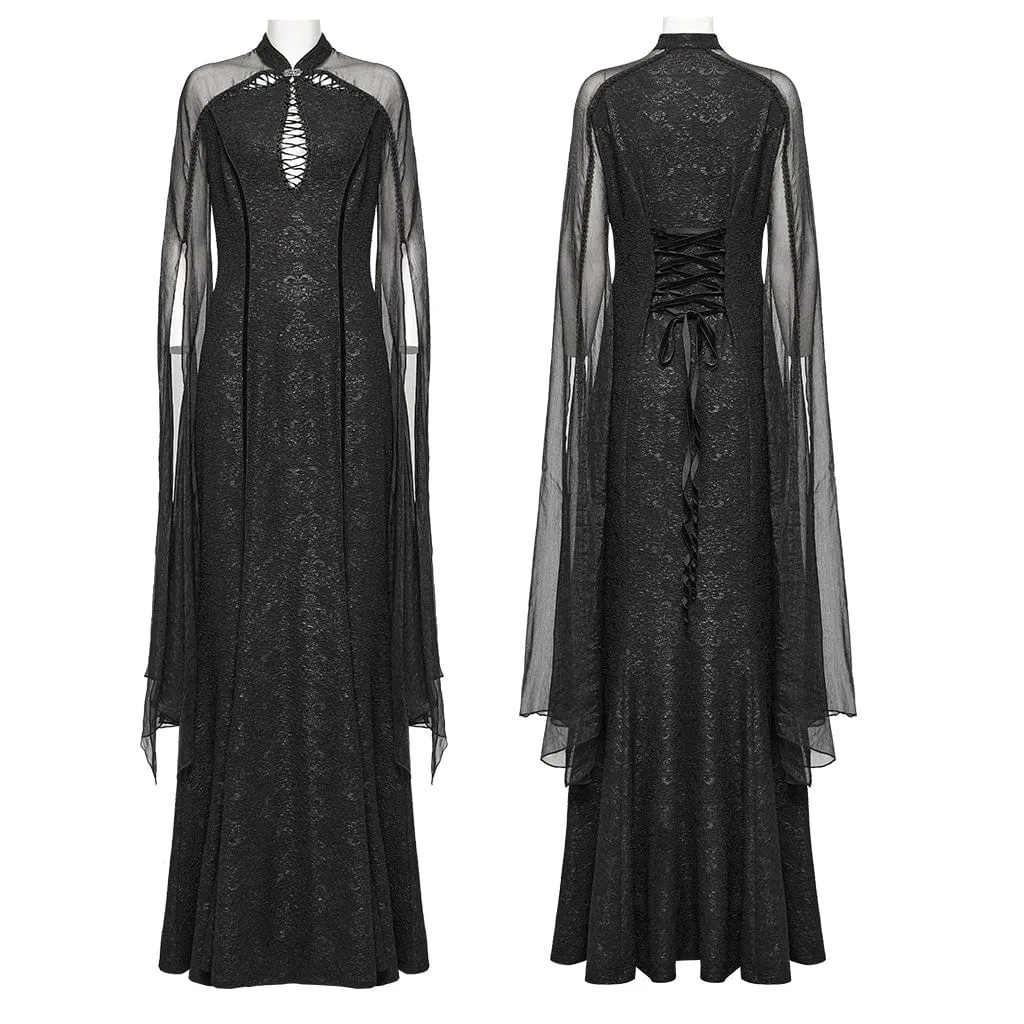 Women's Gothic Cheongsam Collar Chiffon Splice Formal Dress