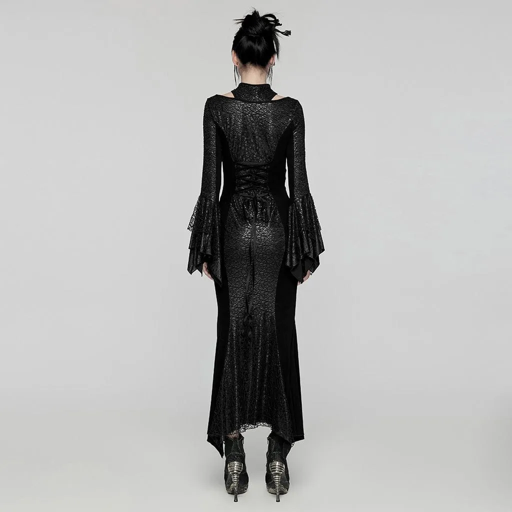 Women's Gothic Cheongsam Collar Fishtailed Gown Dress Black