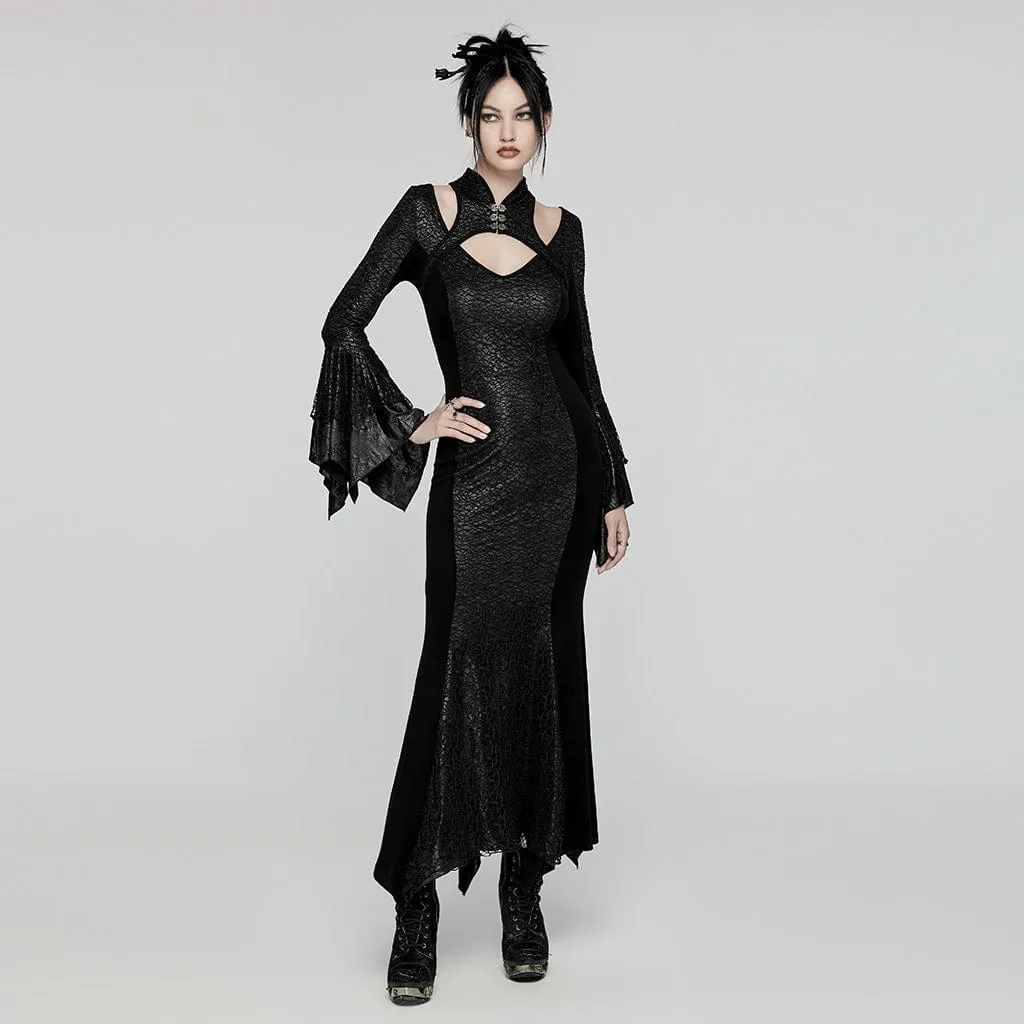 Women's Gothic Cheongsam Collar Fishtailed Gown Dress Black