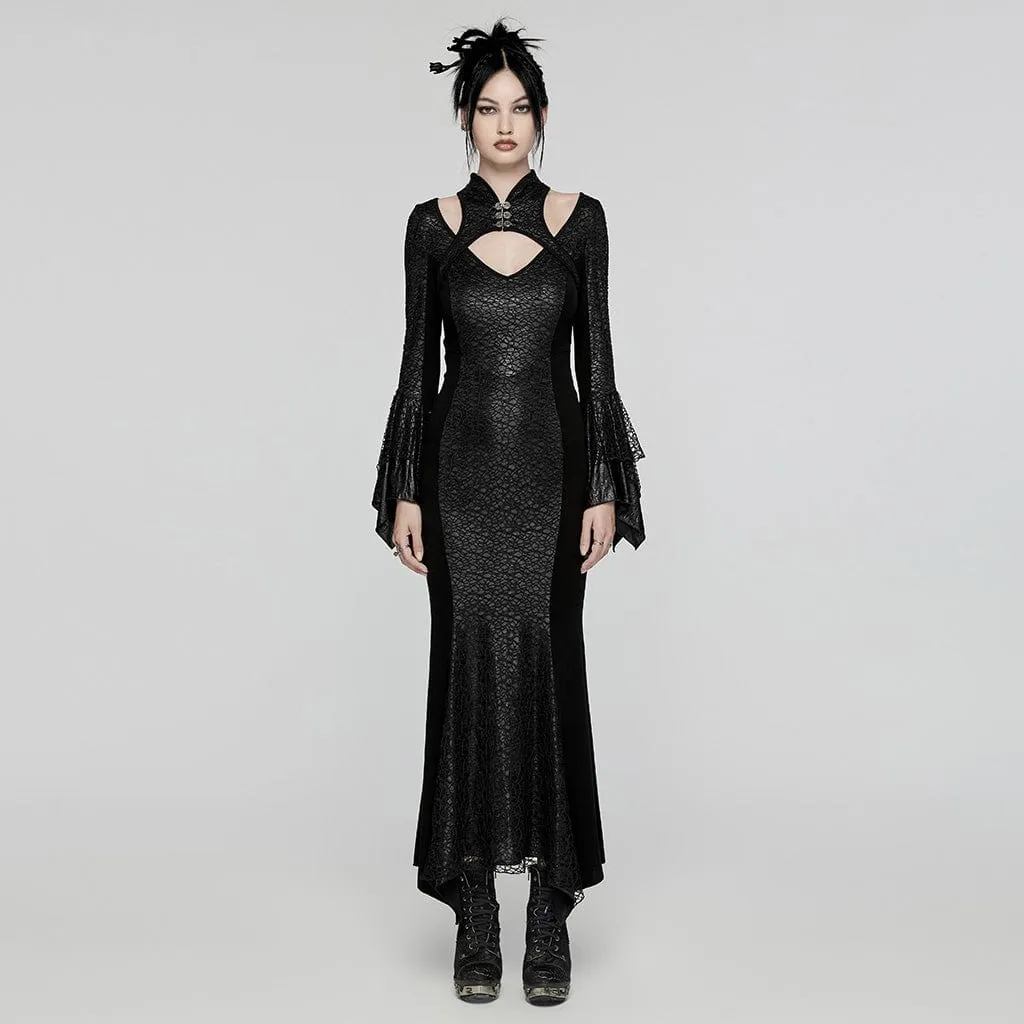 Women's Gothic Cheongsam Collar Fishtailed Gown Dress Black