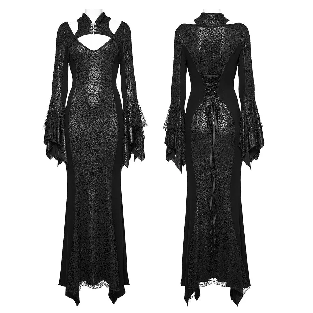 Women's Gothic Cheongsam Collar Fishtailed Gown Dress Black