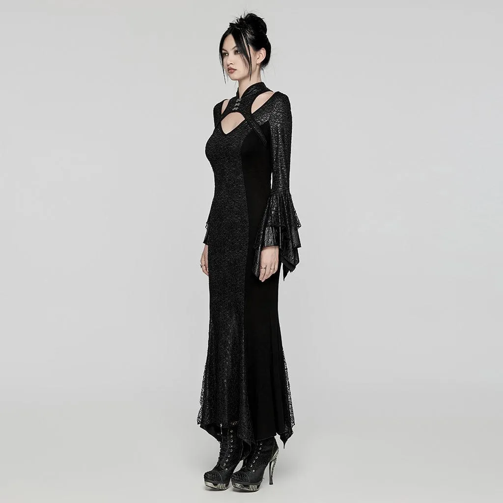 Women's Gothic Cheongsam Collar Fishtailed Gown Dress Black