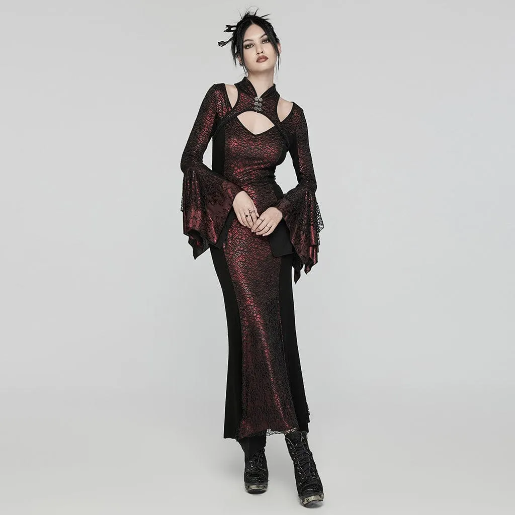 Women's Gothic Cheongsam Collar Fishtailed Gown Dress Red