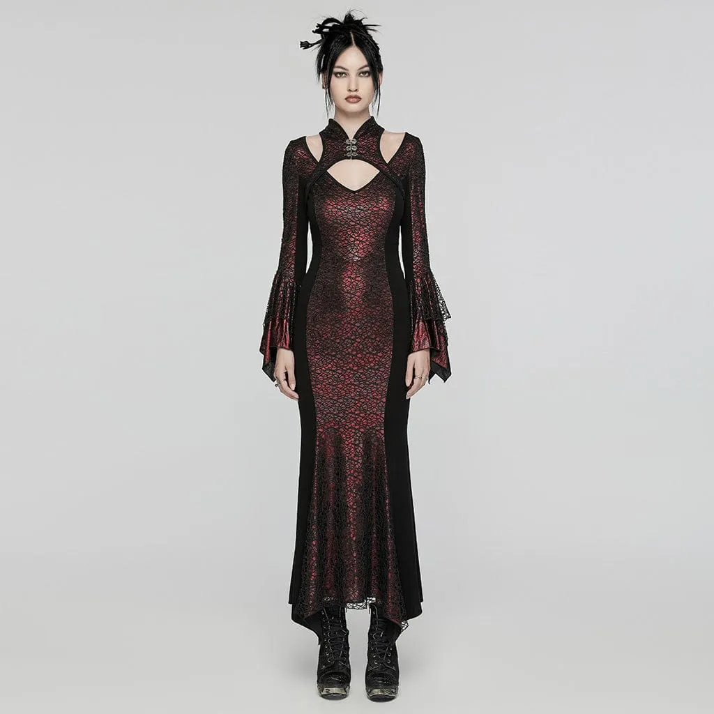 Women's Gothic Cheongsam Collar Fishtailed Gown Dress Red