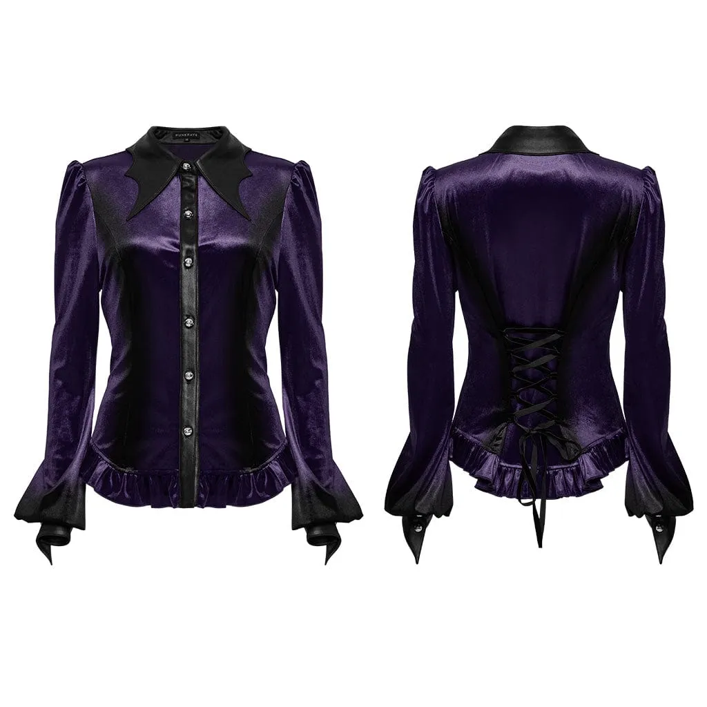 Women's Gothic Puff Sleeved Gradient Velvet Shirt Violet