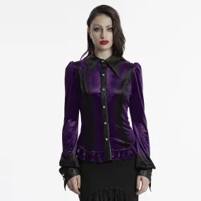 Women's Gothic Puff Sleeved Gradient Velvet Shirt Violet