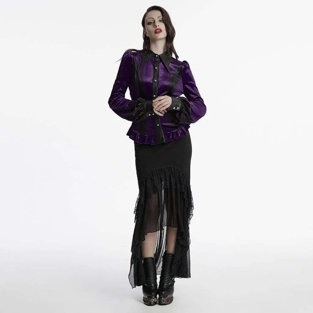 Women's Gothic Puff Sleeved Gradient Velvet Shirt Violet