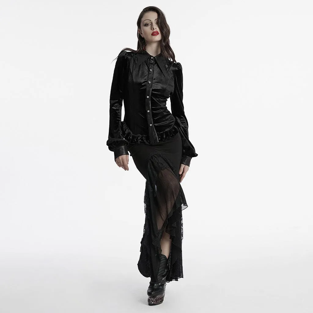 Women's Gothic Puff Sleeved Gradient Velvet Shirt