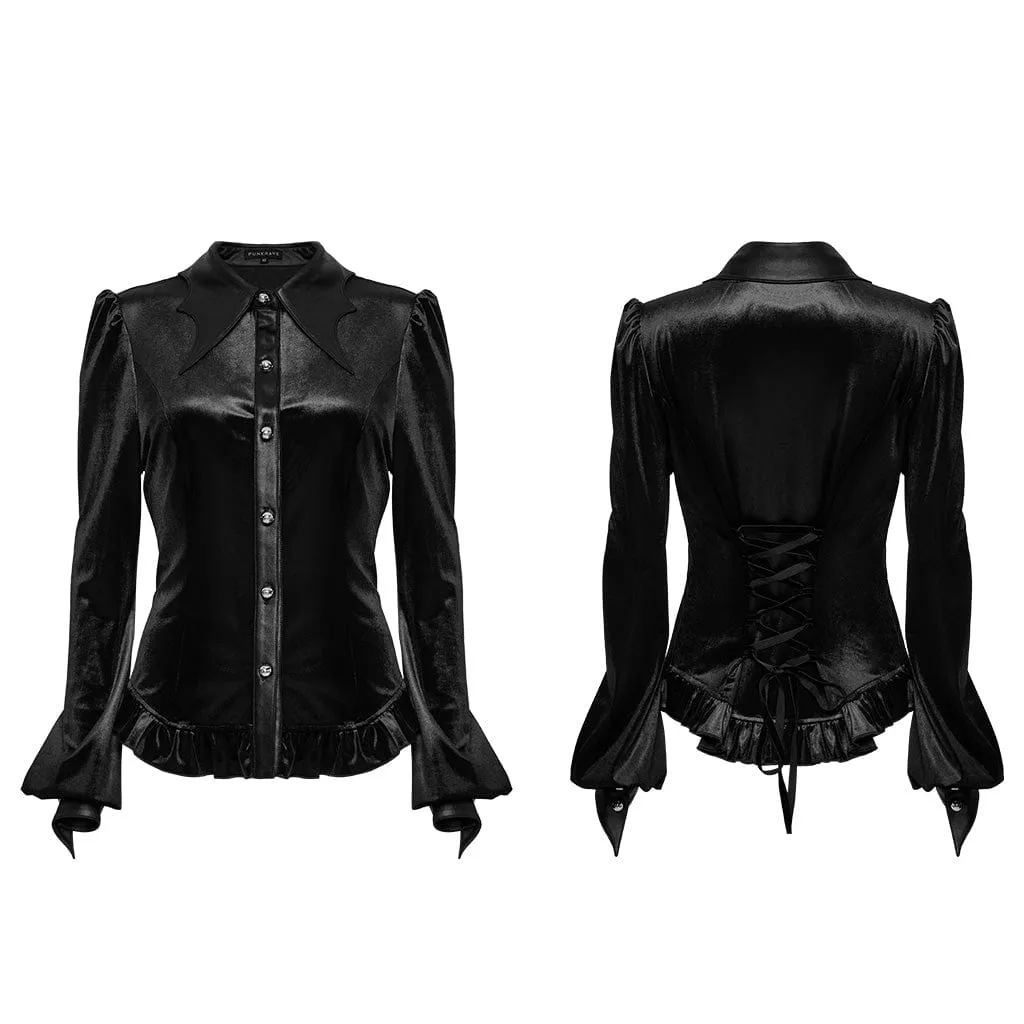 Women's Gothic Puff Sleeved Gradient Velvet Shirt