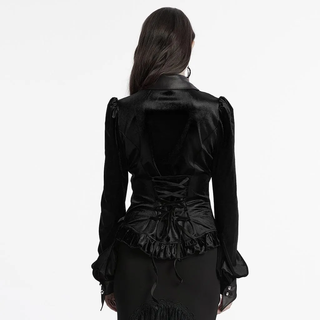 Women's Gothic Puff Sleeved Gradient Velvet Shirt