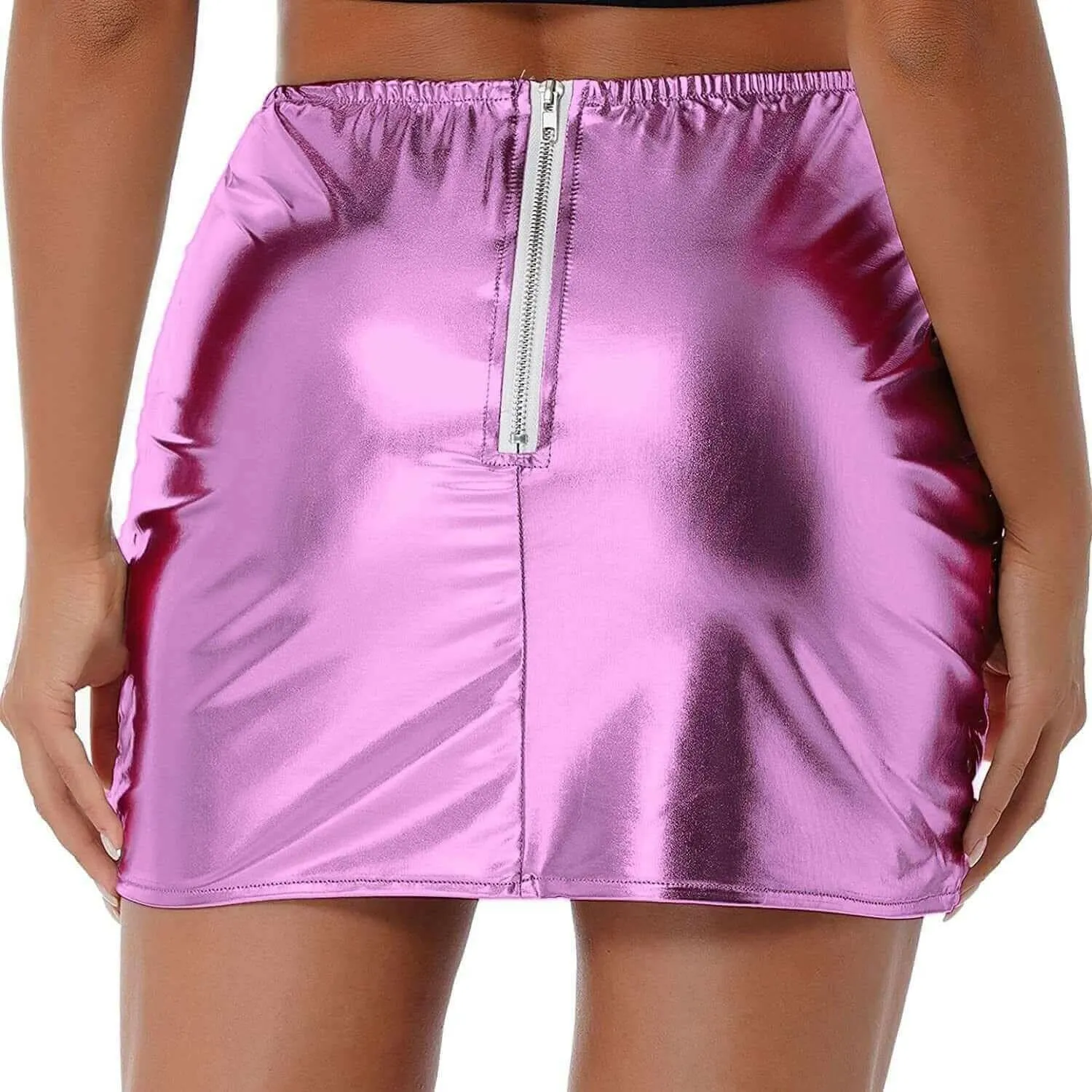 Womens Metallic Shiny Skirts Winter Warm A-Line Mini Skirt