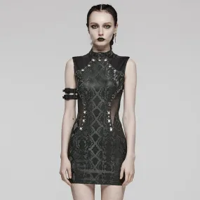 Women's Punk Mesh Ring Cutout Sleeveless Short Dress