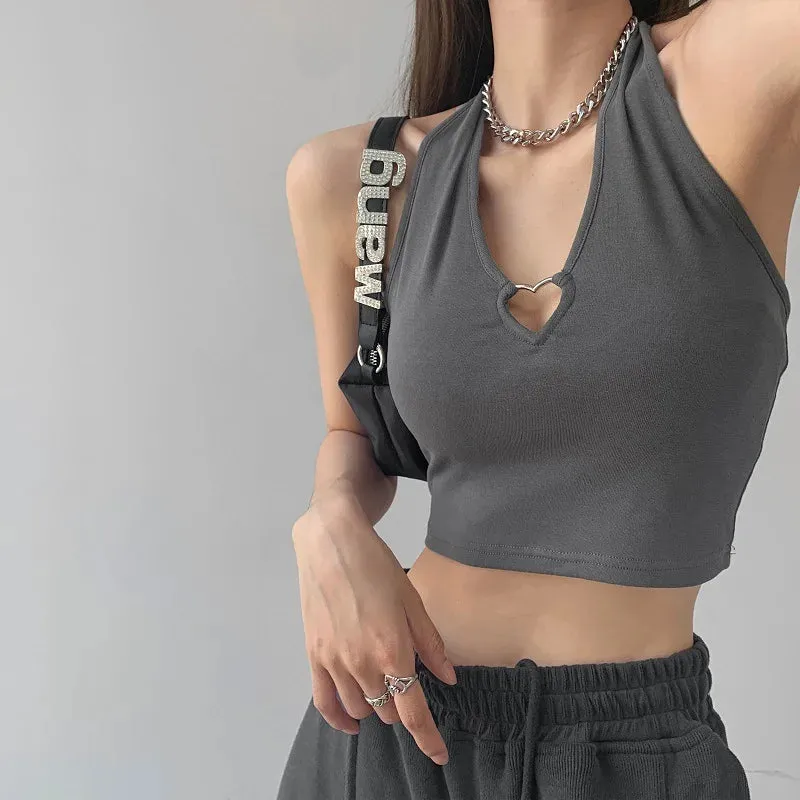 Women's V Neck Hollow Out Halter Camis - 2024 Summer Fashion Slim Cropped Lace Up Tank Top