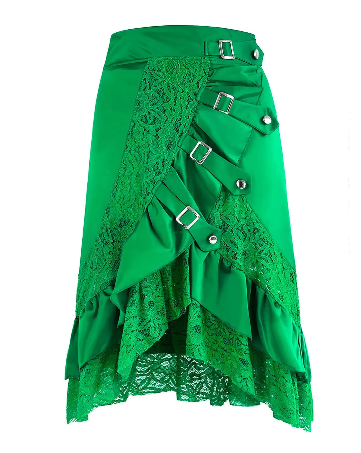 Women's Vintage Gothic Punk Green Asymmetry Lace Patchwork Slim Fit Skirt