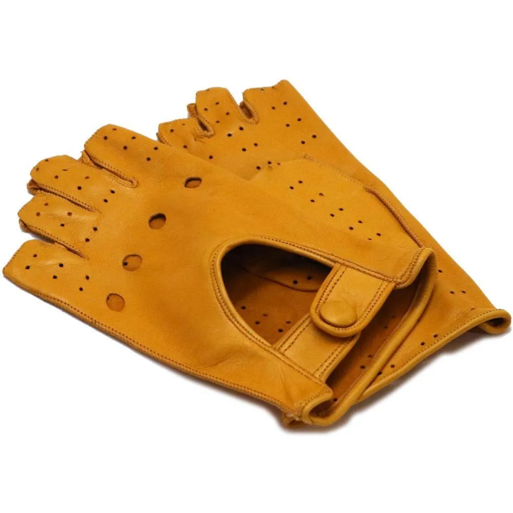 Women's Yellow Leather Napoli Fingerless Driving Gloves