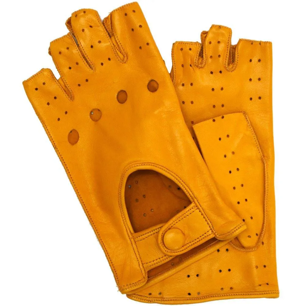 Women's Yellow Leather Napoli Fingerless Driving Gloves