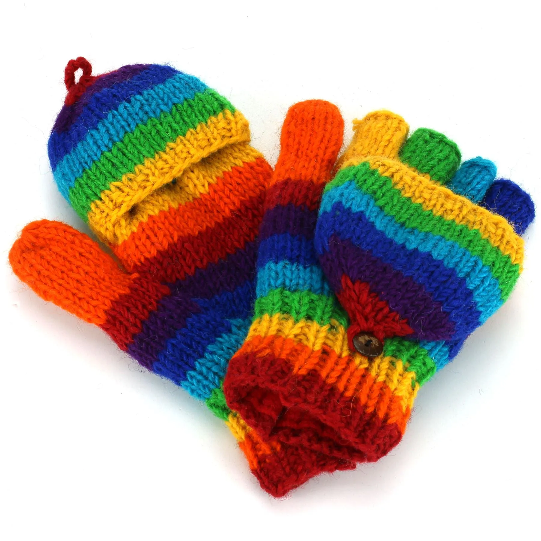 Wool Knit Shooter Gloves - Stripe Rainbow